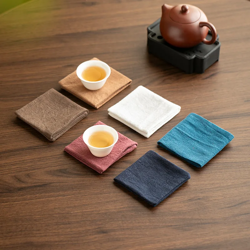 Ramie Linen Tea Towel Absorbent Cloth Zen Tea Tray Mat Coaster Set Teaware Cleaning Accessories