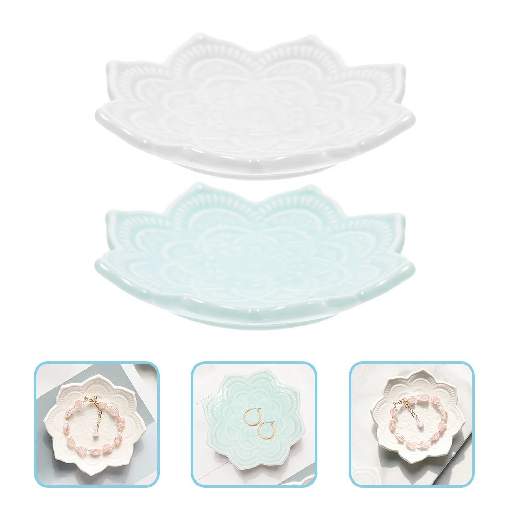 

2 шт., керамический поднос для ювелирных изделий с цветком мандалы, декоративный держатель для колец, органайзер для ювелирных изделий, тарелка для хранения, брелок, декор для комода