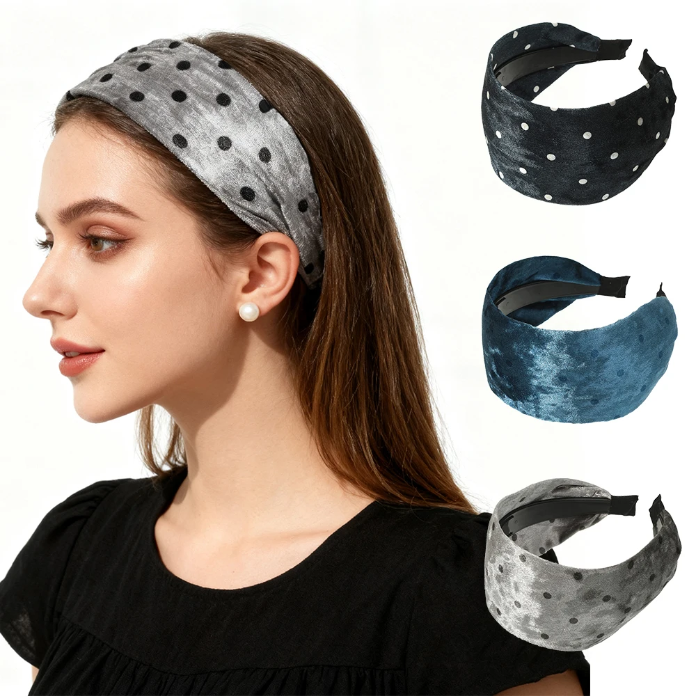 

AWAYTR атласная викетовая повязка для волос в горошек, модный тканевый обруч для волос, повязка на голову с широким краем, аксессуары для волос, праздничная повязка для волос