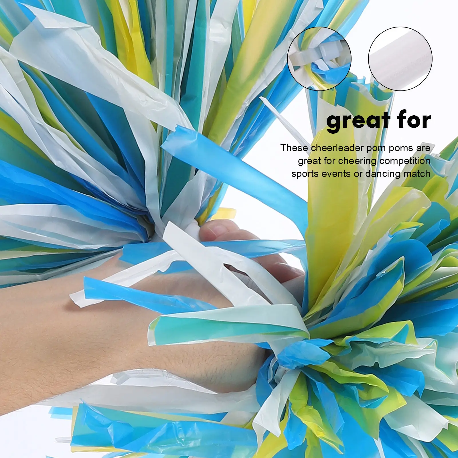 2pcs Metallic Cheer Pom Poms, Bright Reusable Polyester for Cheerleading, Festival, Party & Performance