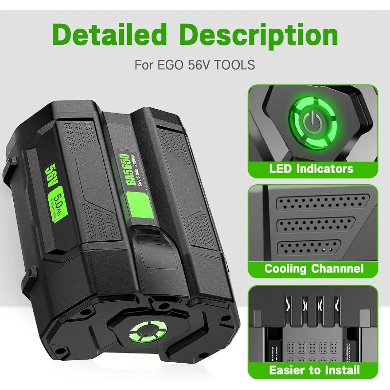 Sostituzione 56V 5.0Ah per batteria EGO BA2800 BA4200 BA1400 compatibile con ST1502LB CS1604 LB4800 LB6504 LB5804 HT2400 56V Alimentazione