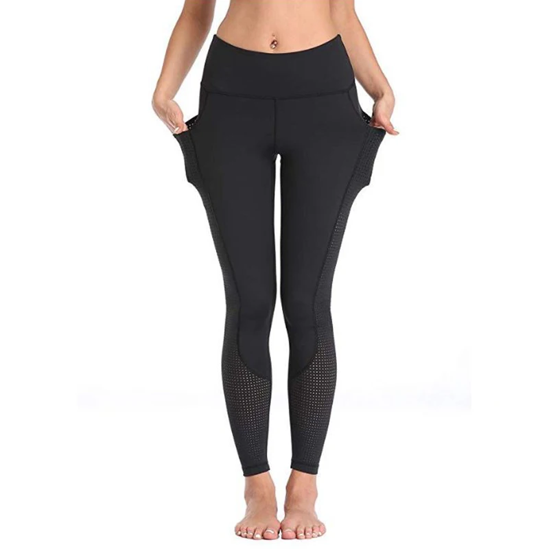 2023 New Pocket Solid Sport Yoga Pants High Waist Mesh Sport Leggings Fitness Women Yoga Leggings Training Running Pantalones XL