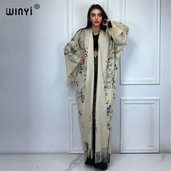 WINYI kimono Embroidered tassel cardigan winter coats for women abaya dubai luxury elegant cotton feeling dresses womens kaftan