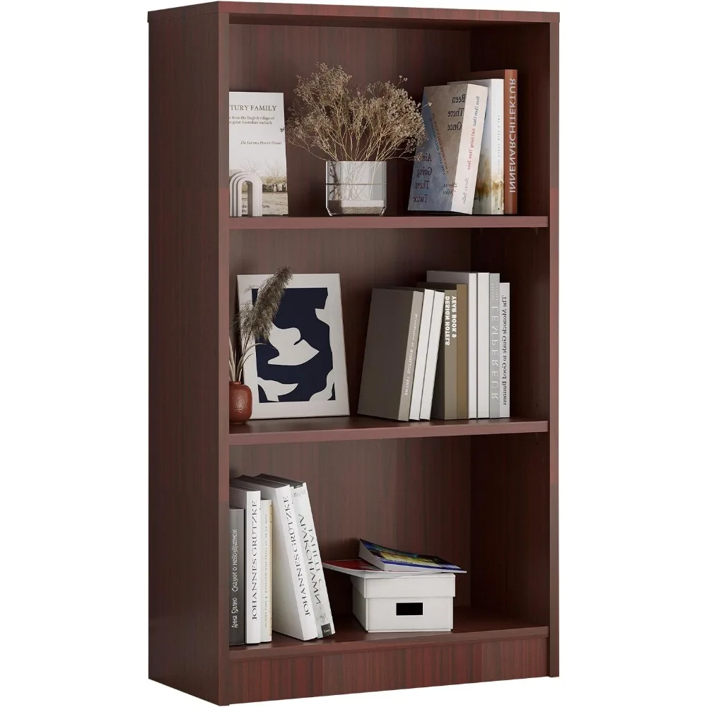

Bookcase Freestanding 3 Shelf Wood Bookshelf Adjustable Shelves for Home Office,3 Layer, Mahogany