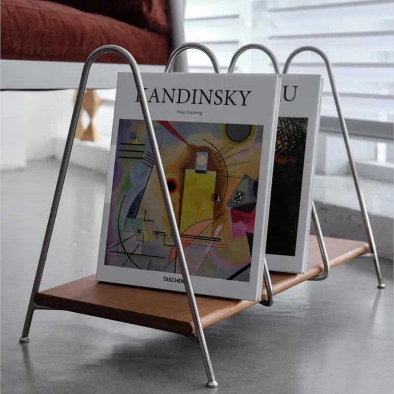 MOMO Scandinavian Book And Newspaper Rack Floor Shelves Simple Iron Magazine Rack Japanese Solid Wood Newspaper Rack Practical