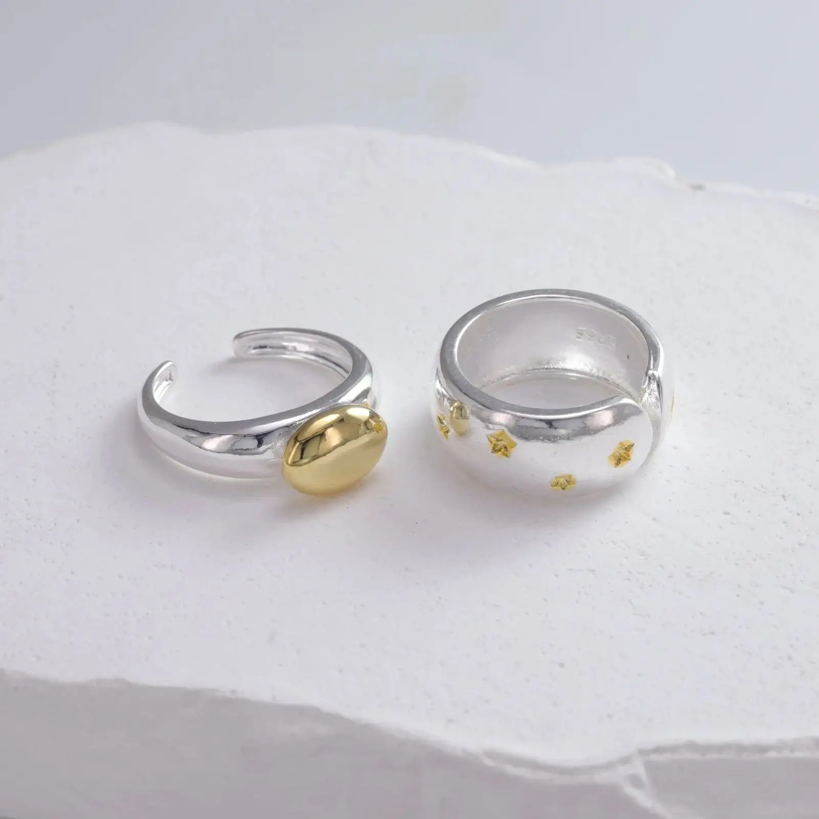 Sam Panda 925 Sterling Rings for Women Fashion Geometric Handmade Irregular Gold Star Ring Simple Fine Jelwery  Christmas Gift - view 6