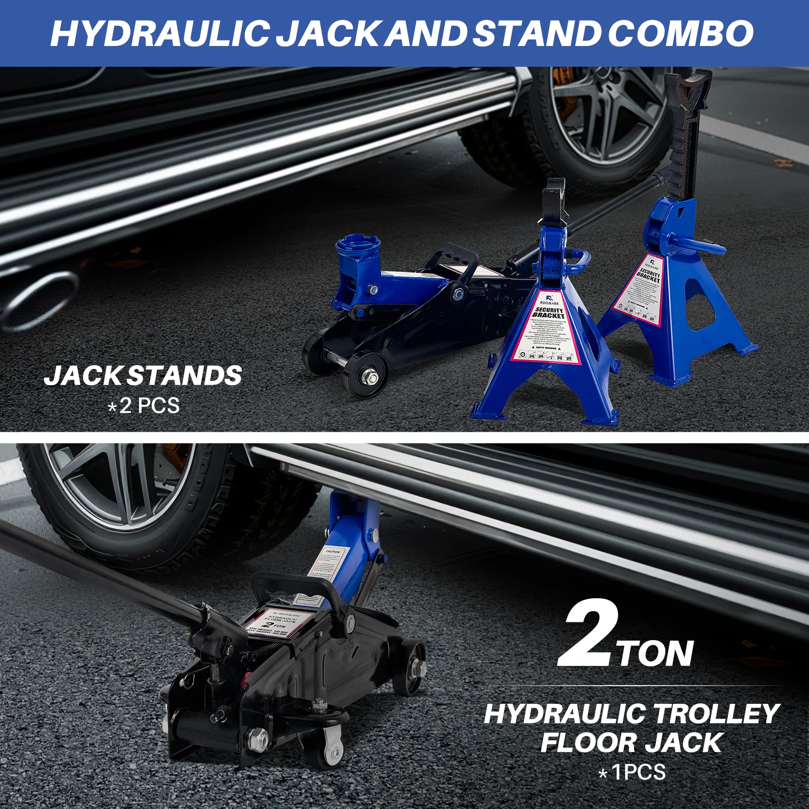 Roomark Floor Jack 2/3 Ton Hydraulic Dual Pump for Quickly Car Lift, Low Profile Service Jack 3.15-20'' Lifting 6600 Lb Capacity