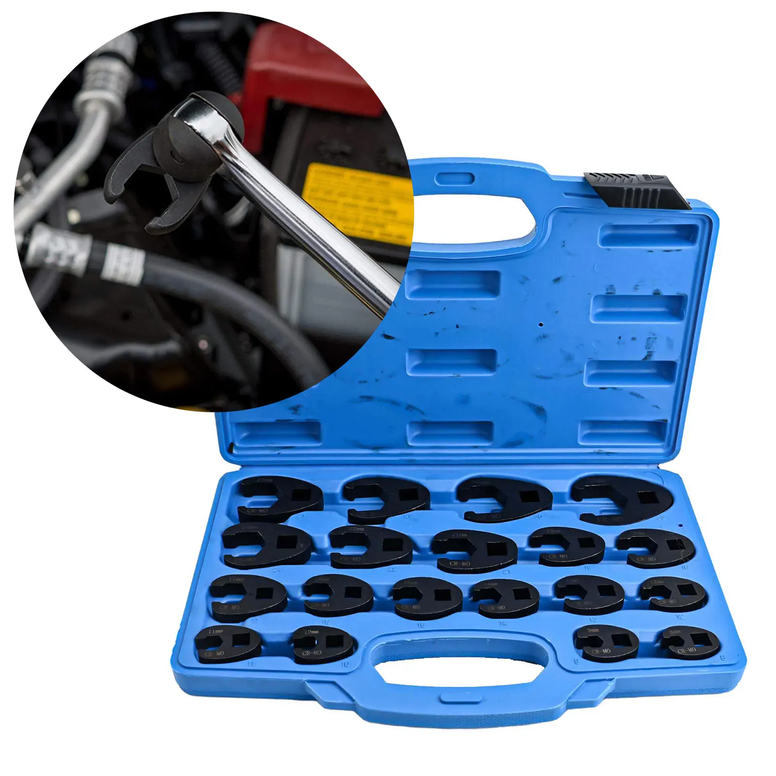 For 1/2'' Drive Tools 19pcs Wrench Set Crowfoot Wrench Set Transporting Between Job Sites Rust-proof Heavy-duty Case