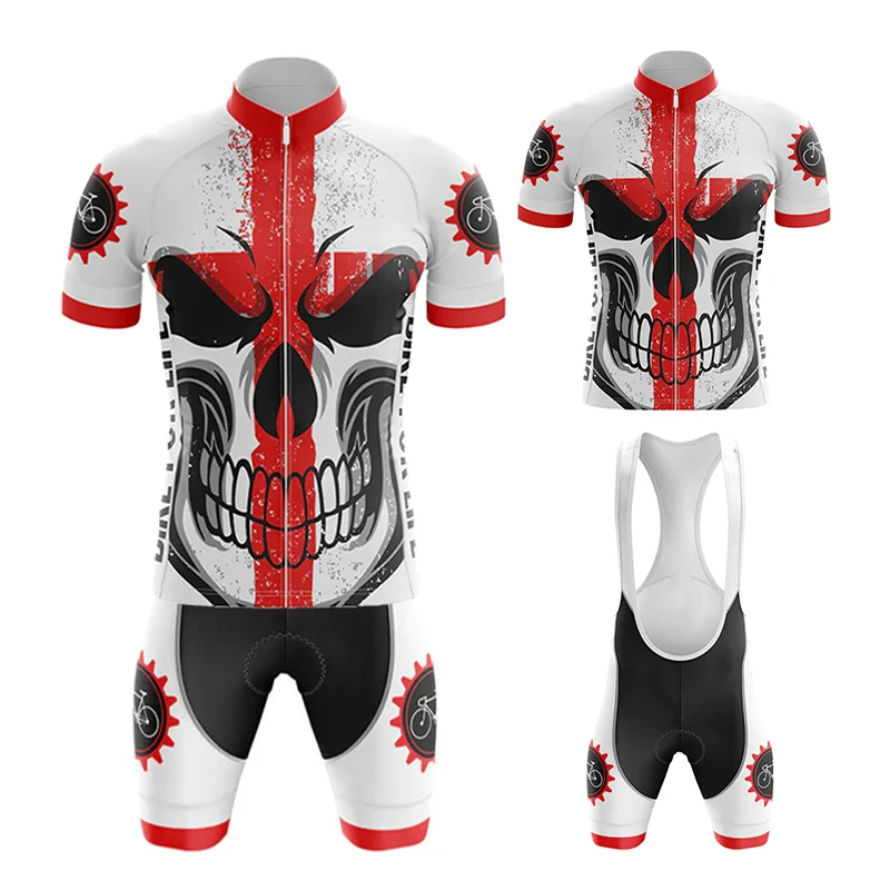 2022 Skull Pattern Cycling Jersey Men Summer MTB Race Cycling Clothing Short Sleeve Maillot Ciclismo Outdoor Riding Bike Uniform