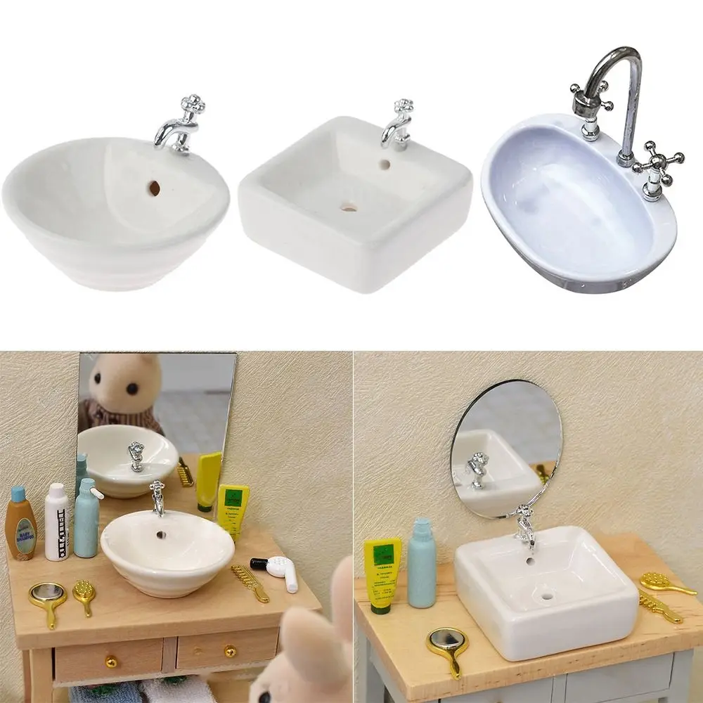 Scene Model Simulation Washing Photography Props Toy 1/12 Scale Dollhouse Bathroom Washbasin Miniature Furniture