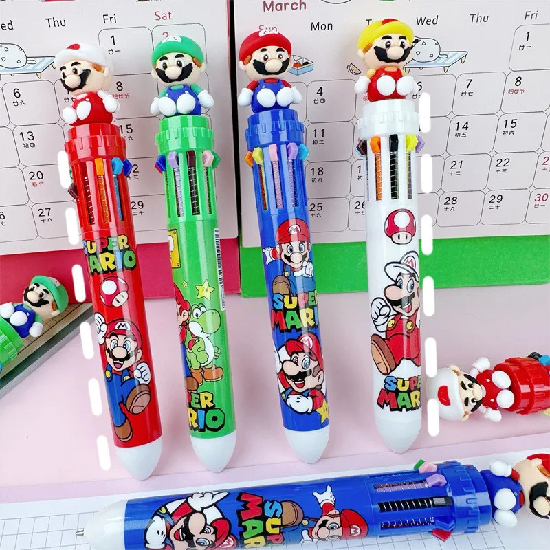 18/36pcs Anime Super Mario penna a sfera Sanrio 10 colori penne Gel cancelleria per studenti materiale scolastico Cartoon Press Writing Pen