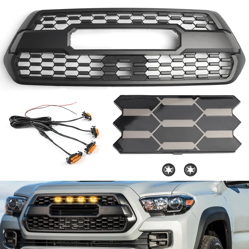 PT228-35170 Front Bumper Hood Grille With LED Light and Radiator Sensor Cover For Toyota Tacoma TRD PRO 2016-2021  Logo