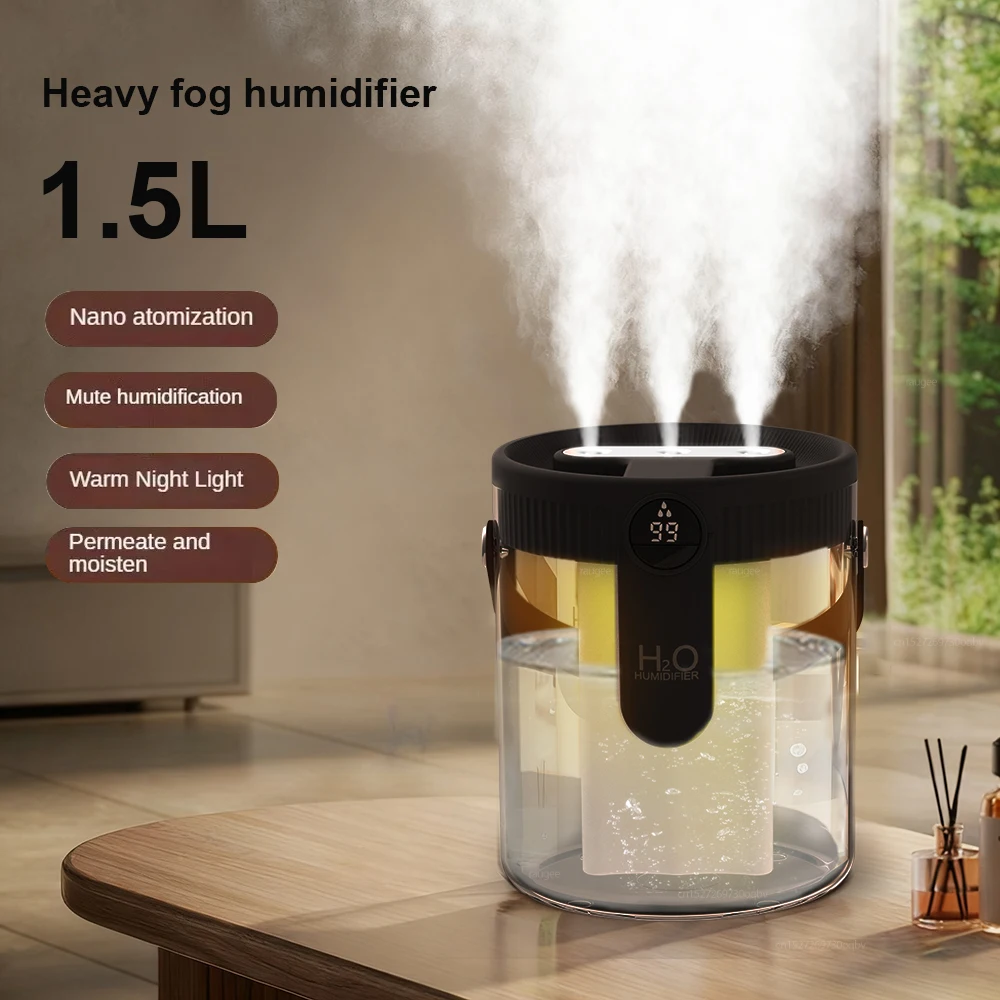 

Air Humidifier 1500ml Large Capacity Humidifier for Home Rechargeable Triple Spray Desktop Humidifier Diffuser with Night Light