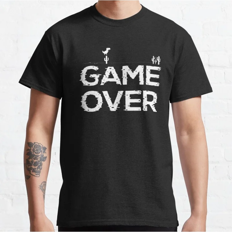Game Over Funny offline t rex 90s cartoon pixel video game dinosaur T-shirt for men large size Adult Tops S-6xl