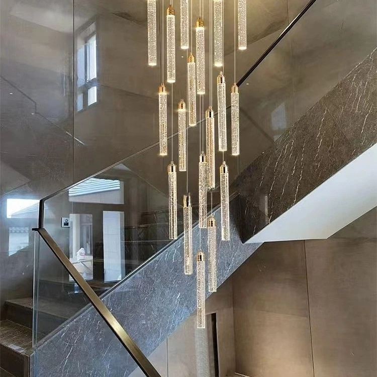 Light luxury crystal, stair chandelier, duplex floor rotating simple one-word crystal