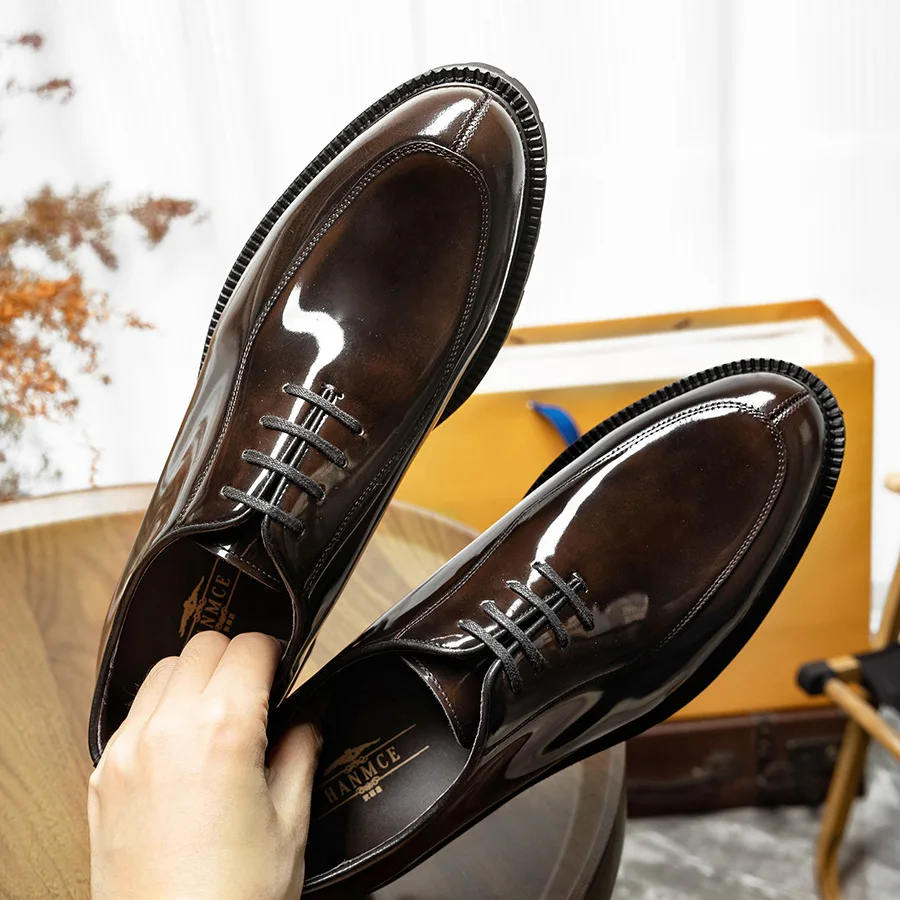 

Luxury Patent Leather Mens Oxfords Dress Shoes Handmade Quality Genuine Leather Designer Comfortable Wedding Social Shoes Man