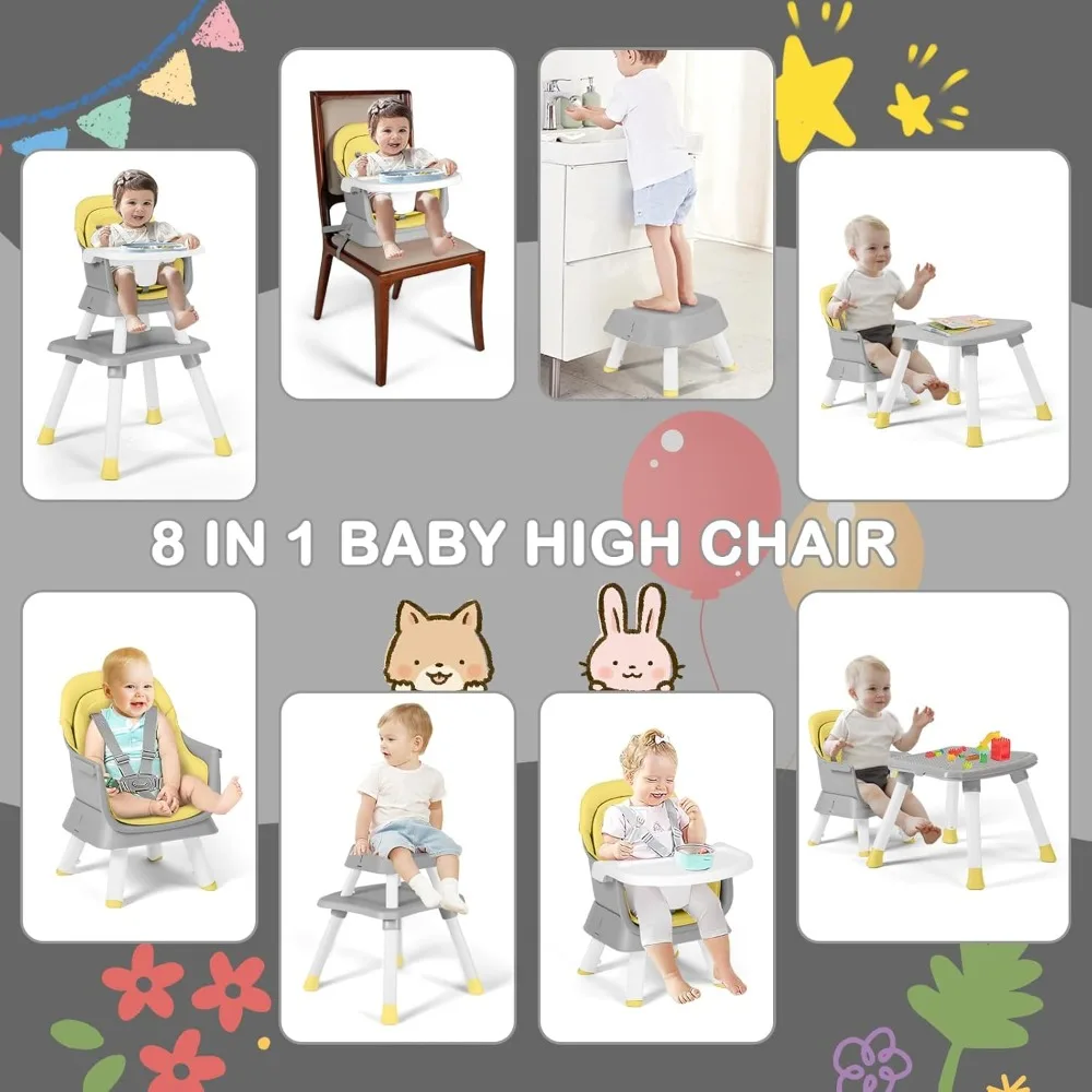 Baby High Chair, 8 in 1 Convertible Highchairs for Babies and Toddlers, Children Dining Booster Seat/Kids Building Block Table