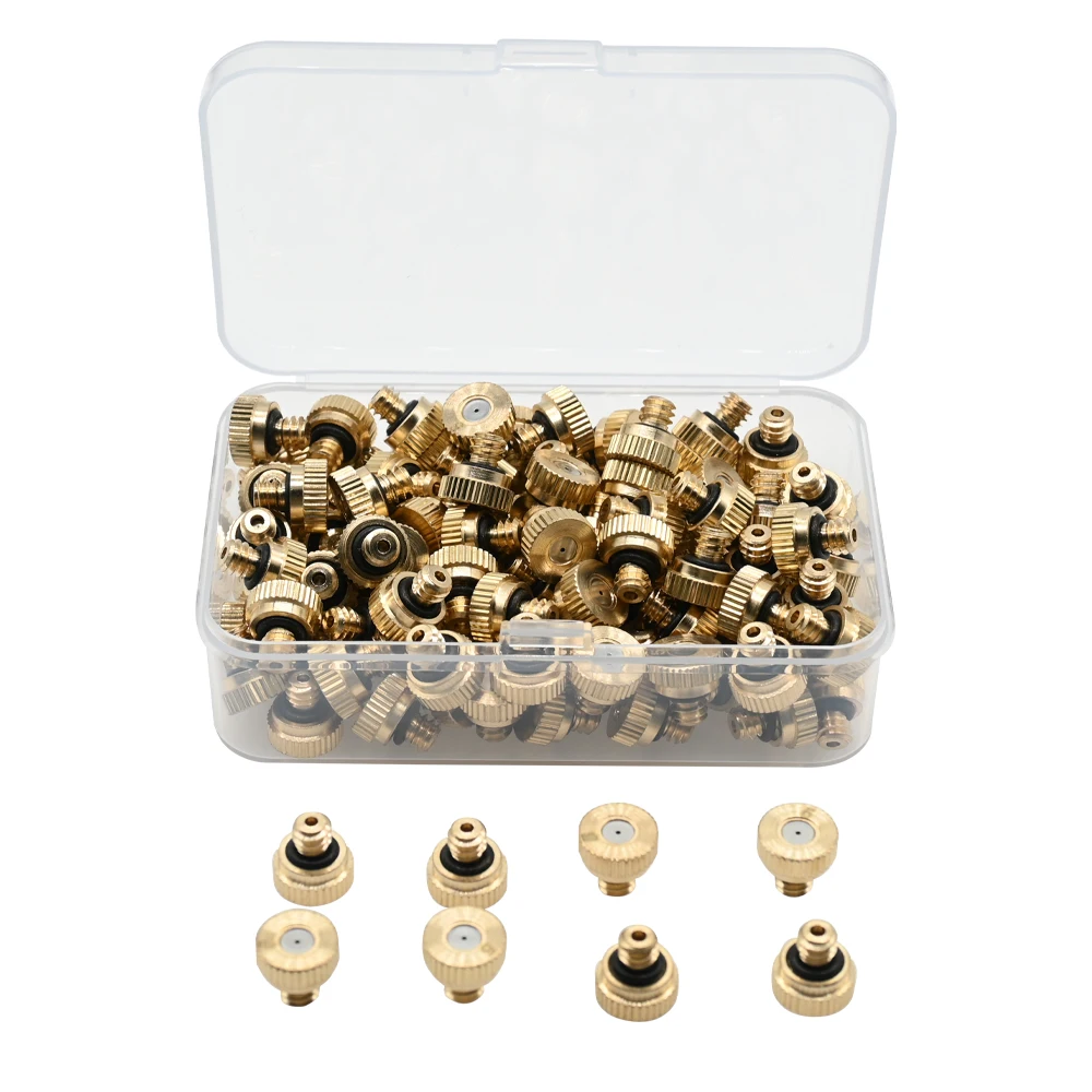 50-teiliges Messing-Sprühnebel-Düsenset für Terrassen, 0,1-0,8 mm Öffnungsweite, Außenkühlung, Wassernebeldüsen, Gewinde-Nebelteile für Sprühnebel-Systeme – Detail 3