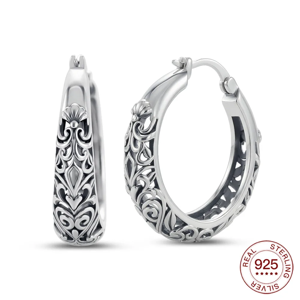 New Original 925 Silver Patterned Big Hoop Earrings For Women Daily Wear Hope Stud Earring Fashion Classic Birthday Gift Love