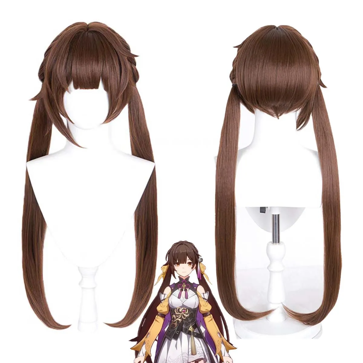 

Honkai: Star Rail Косплей Sushang Двойной хвост Коричневый парик с длинными волосами