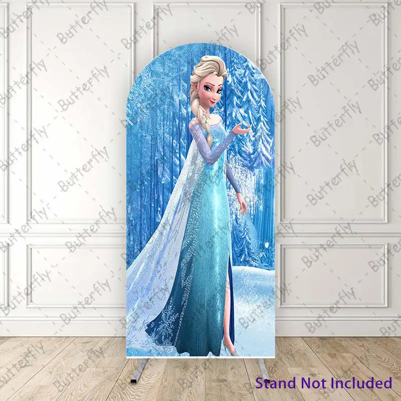 

Magic World Elsa Princess Snow Forest Frozen Disney Custom Arch Photo Backdrop Cover Girls Birthday Party Background Decoration