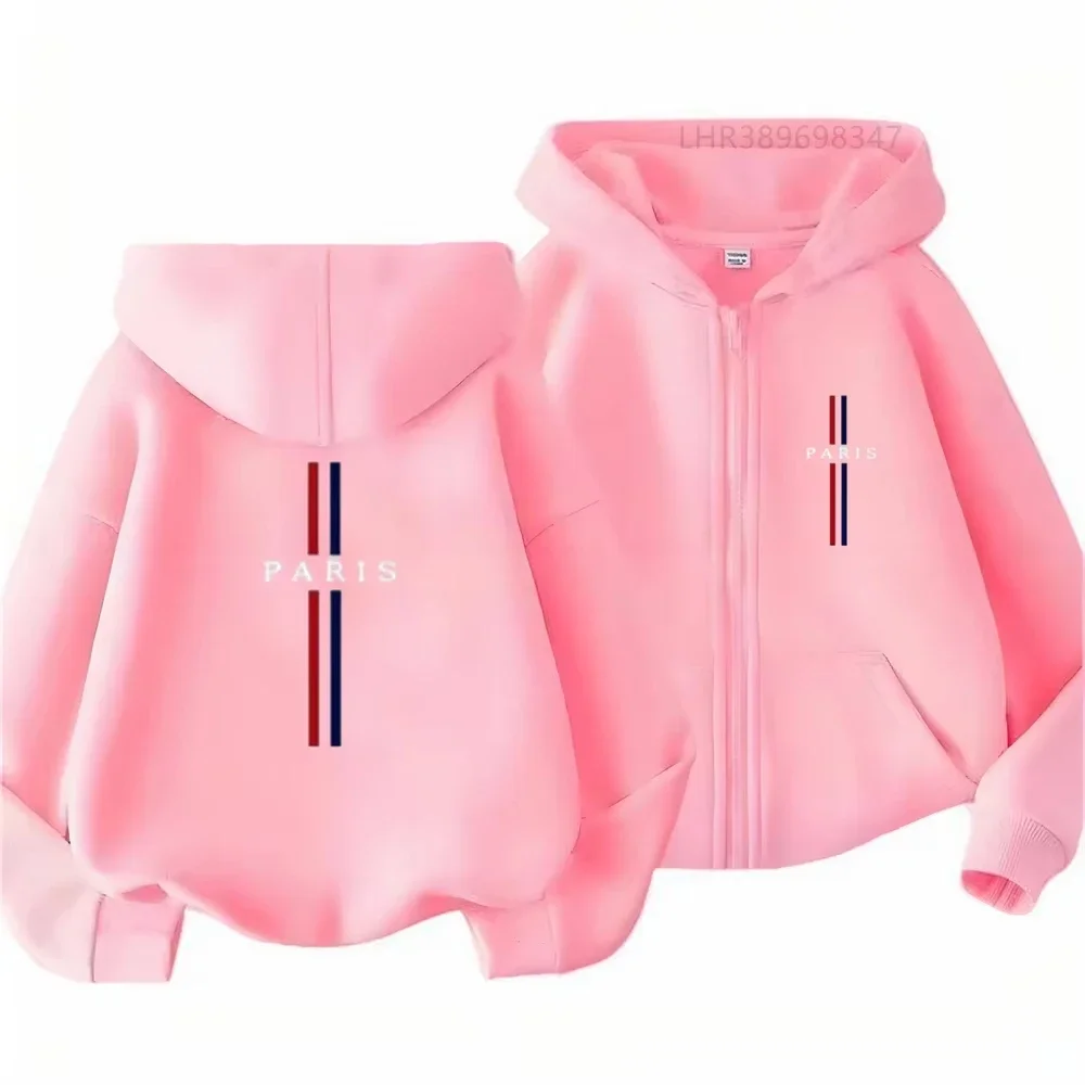 Kids Paris Letter Graphic Zip Up Hoodie Girls Boys Long Sleeve Loose Hooded Jacket Casual Daily Street Outerwear