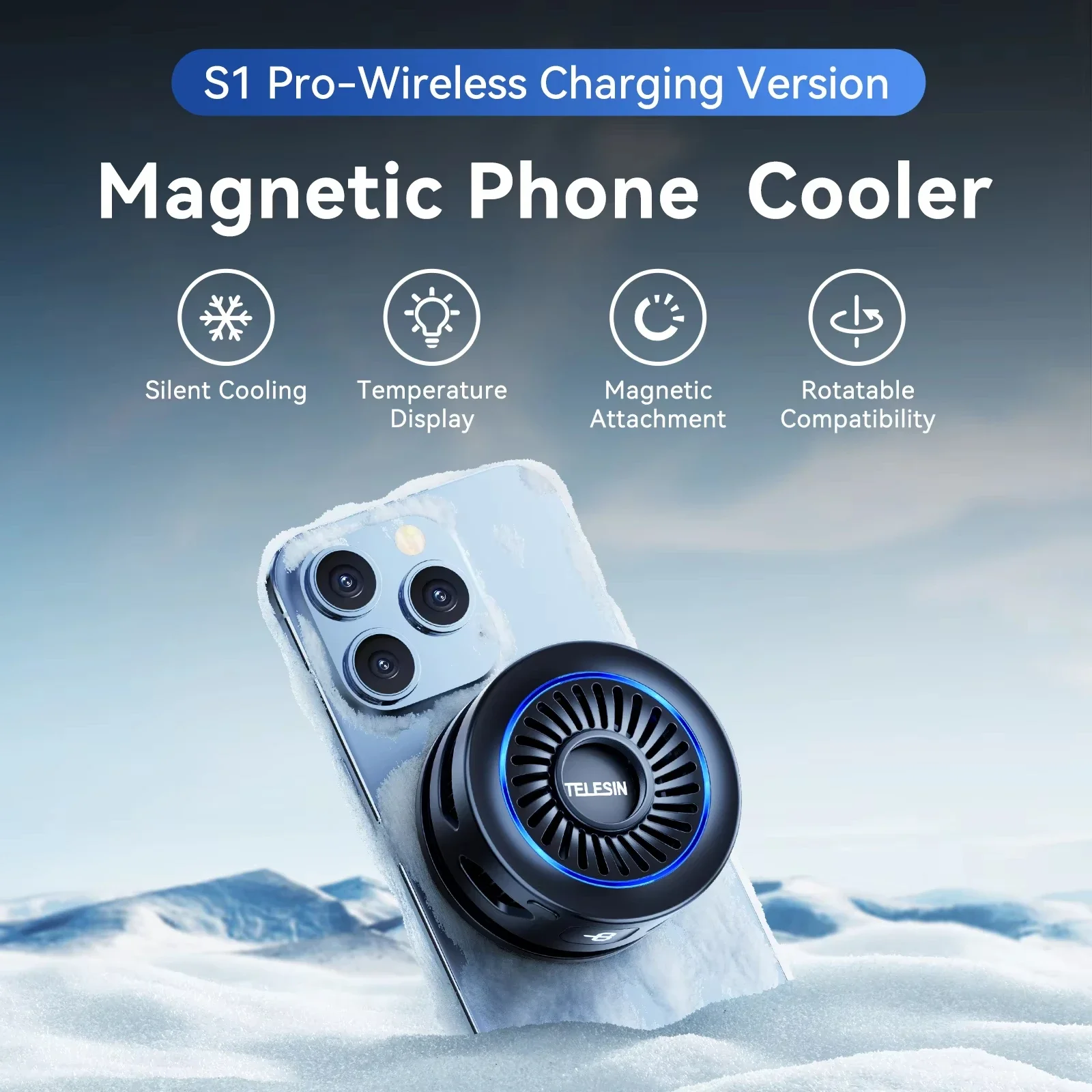 TELESIN Magnetic Wireless Charger & Phone Cooler for iPhone Android Fast Cooling with Temperature Display Cooler for Cell Phone