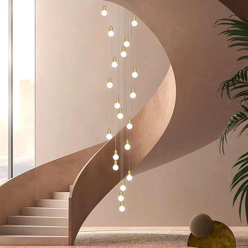 Stair Chandelier Modern Nordic Restaurant Indoor Gloss Living Room Long Line Chandelier Simple Apartment Ball Led Chandelier