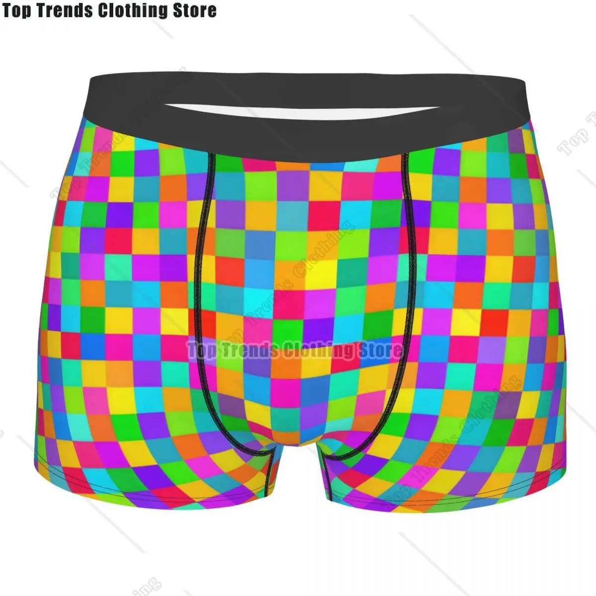 Gorgeous Rainbow Squares Pattern Checker Print Underwear Men Print Boxer Shorts Panties Briefs Soft Underpants