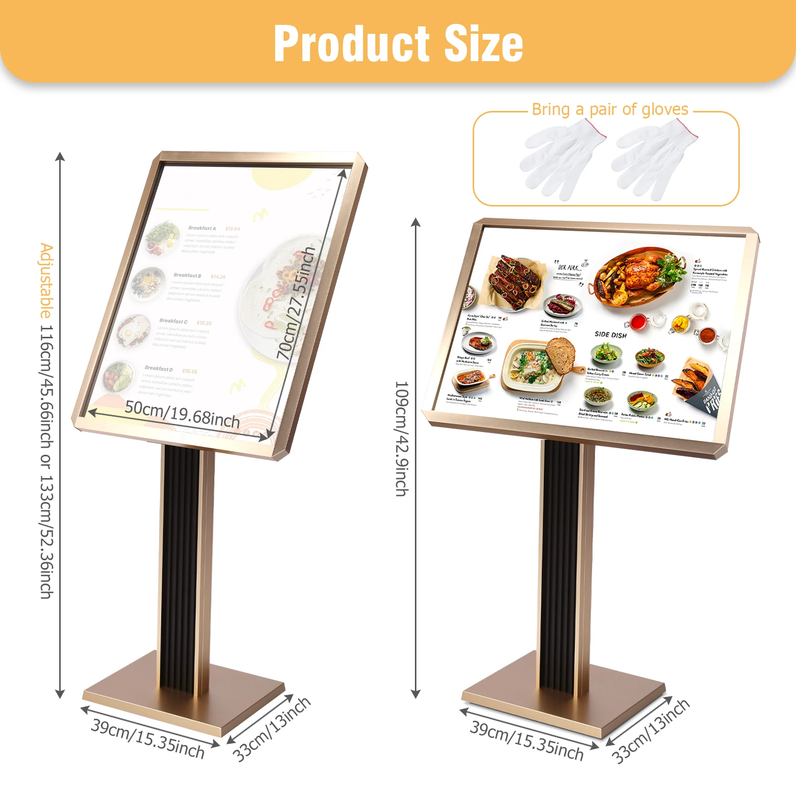 Sign Holder Stand Adjustable Pedestal Floor Signage Standing Holder with Snap-Open Frame Display for Malls Schools Restaurants