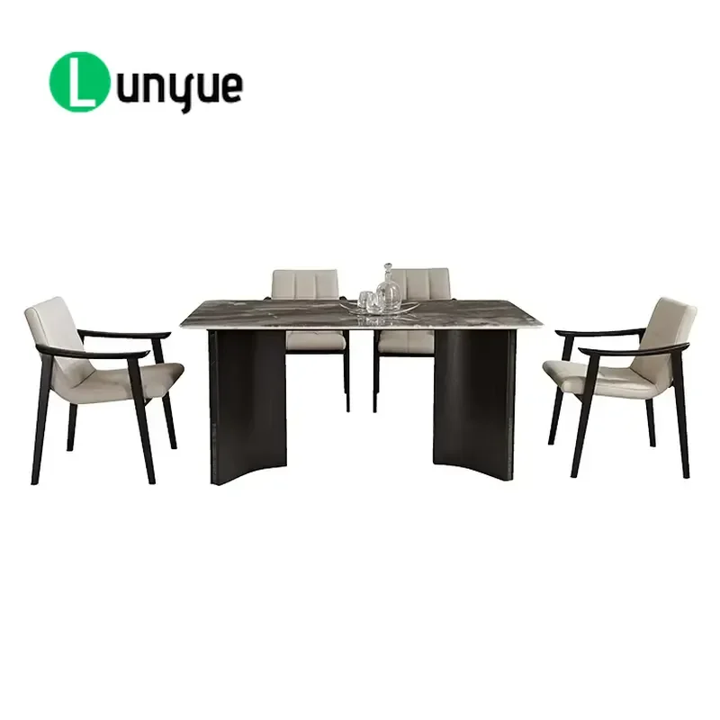 European Luxury Modern Round Marble Dining Table Set Metal Frame Elegant Home Furniture for Living Room Durable Stylish