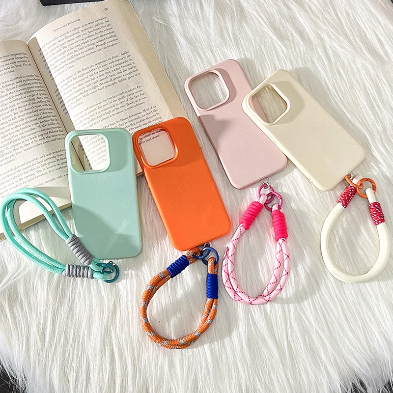 

Candy Color Lanyard Leather Phone Case For iPhone 16 Pro Case iPhone 11 13 12 14 15 Pro Max 14 15 16 Plus Wrist Strap Soft Cover