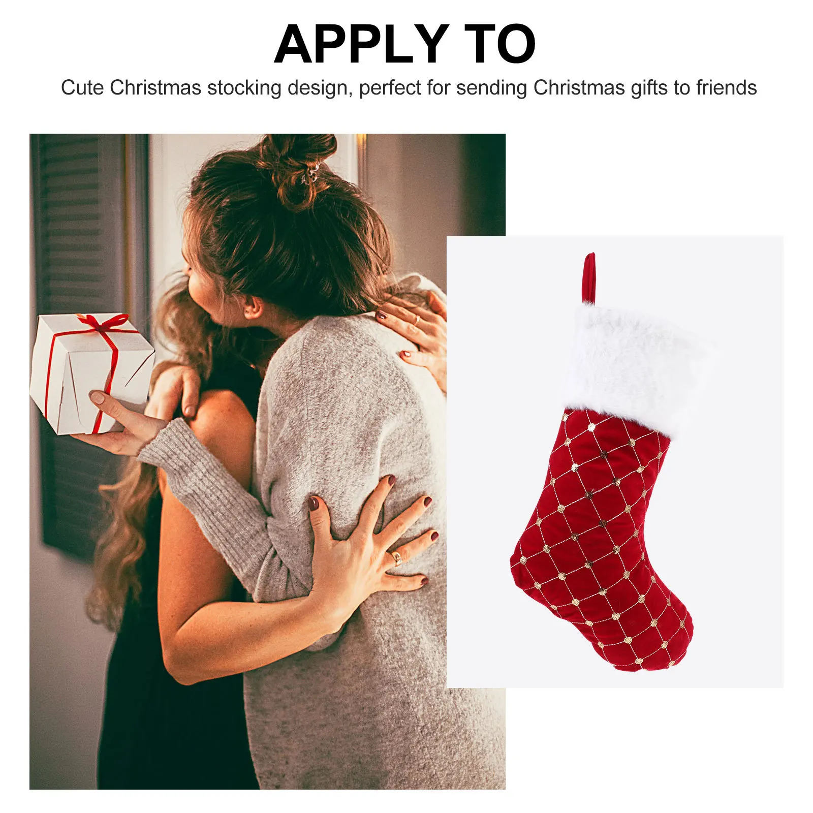 

Christmas Stocking Gift Bag Bright Printed Candy Pouch For Xmas Tree Hanging Decor Present Storage Sock Party Decoration