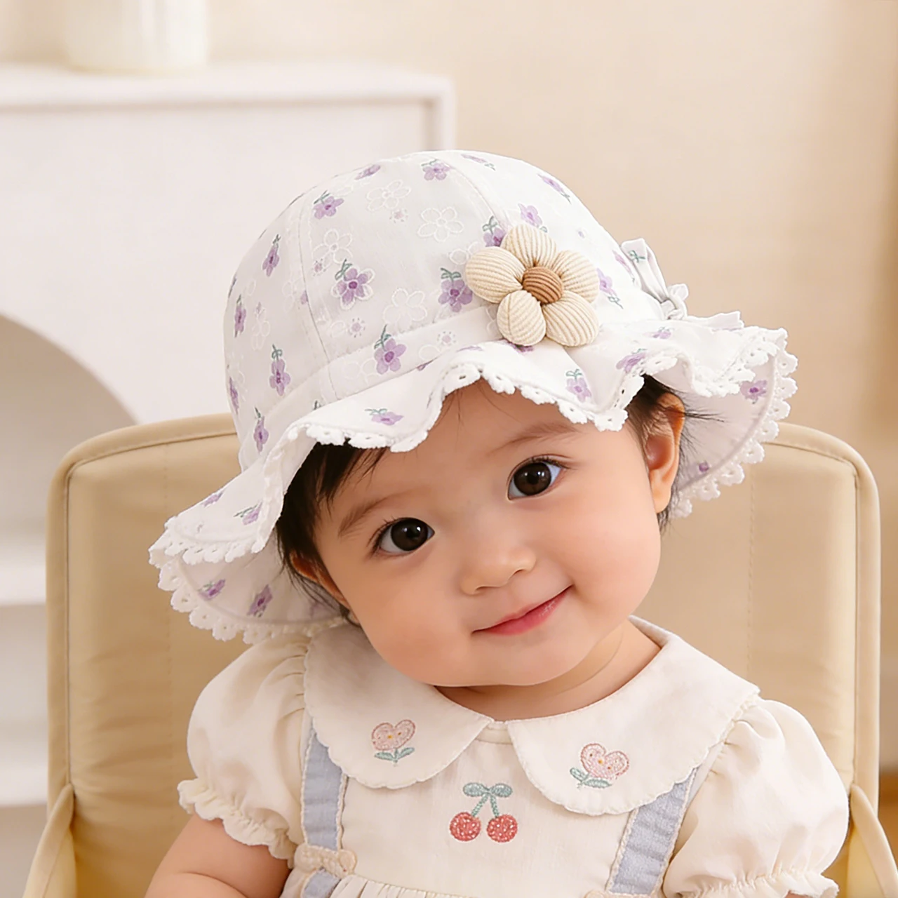 

Весенне-летняя детская панама от солнца с цветочным принтом для девочек, широкополая, с цветочным узором, для детей 6-10 месяцев