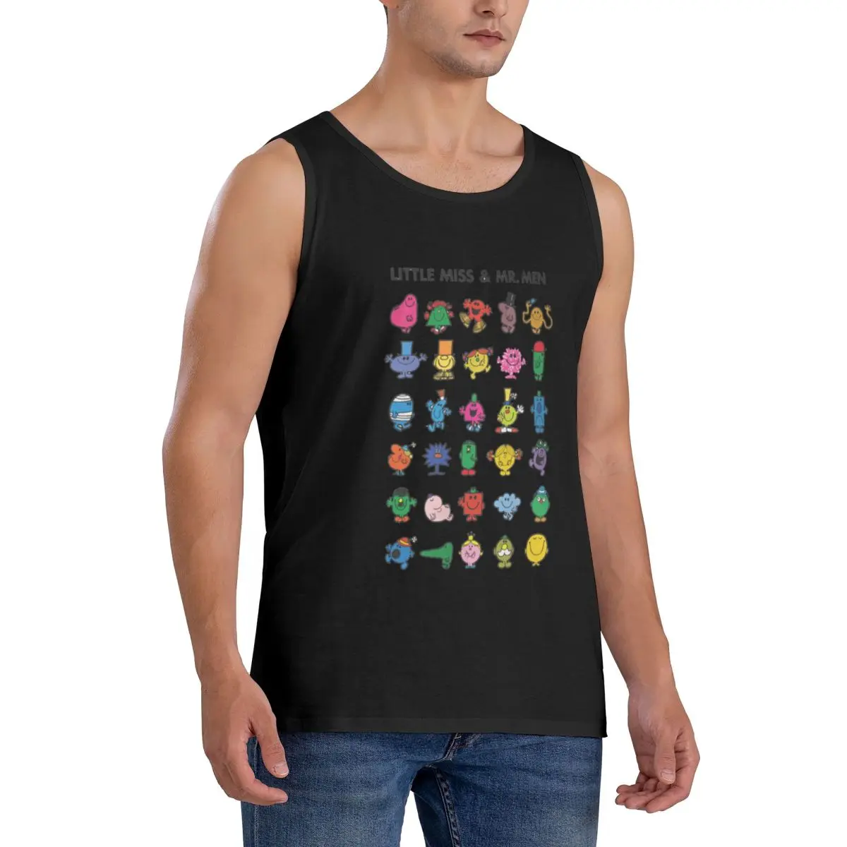 100% Cotton Little Miss And Mr. Men Sleeveless T-Shirt Men Workout Sports Clothing Tops Men's Crew Neck Vest