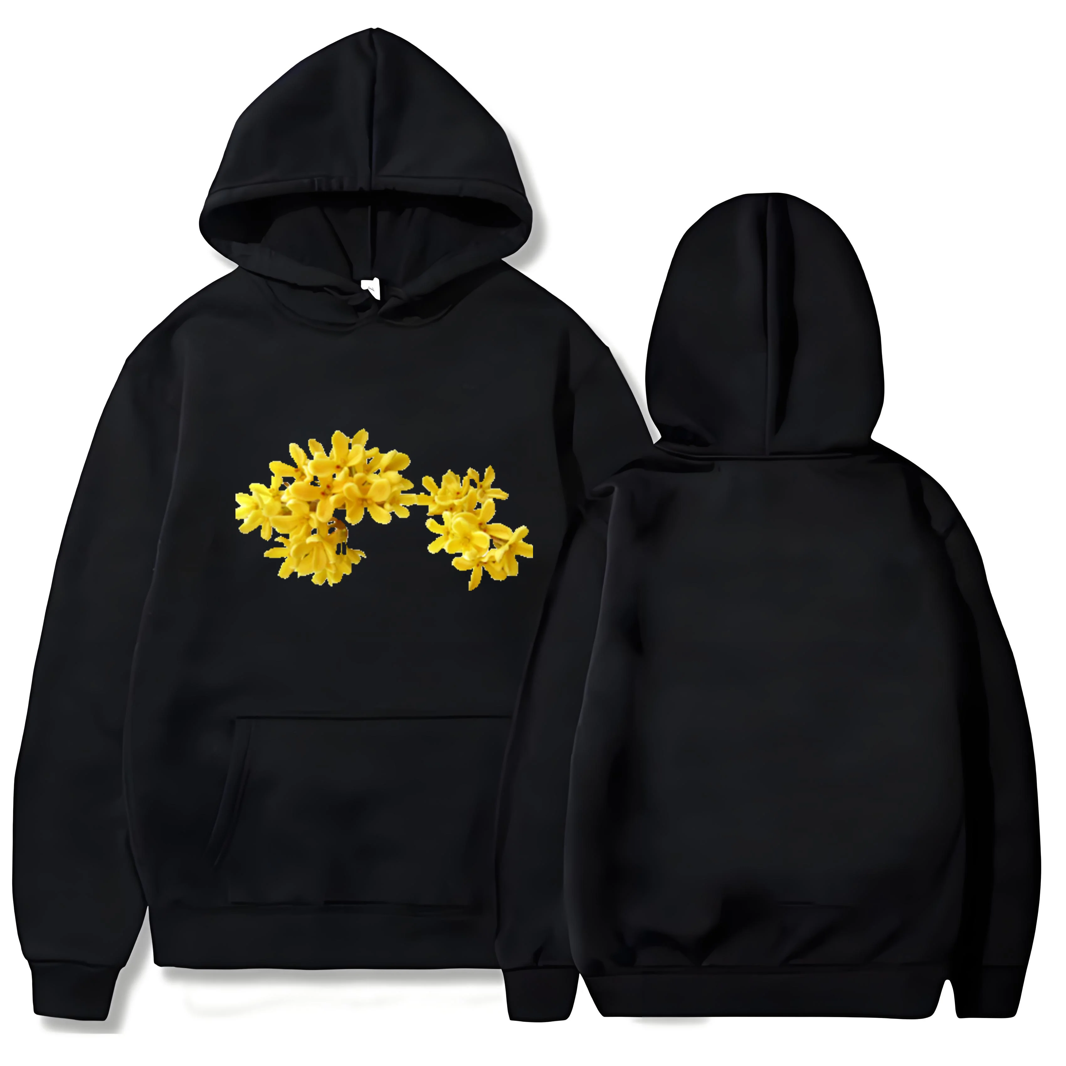 

2025 Trendy brand Y2k 330G heavy-duty hooded sweatshirt with real flower prints for both men and women's Halloween