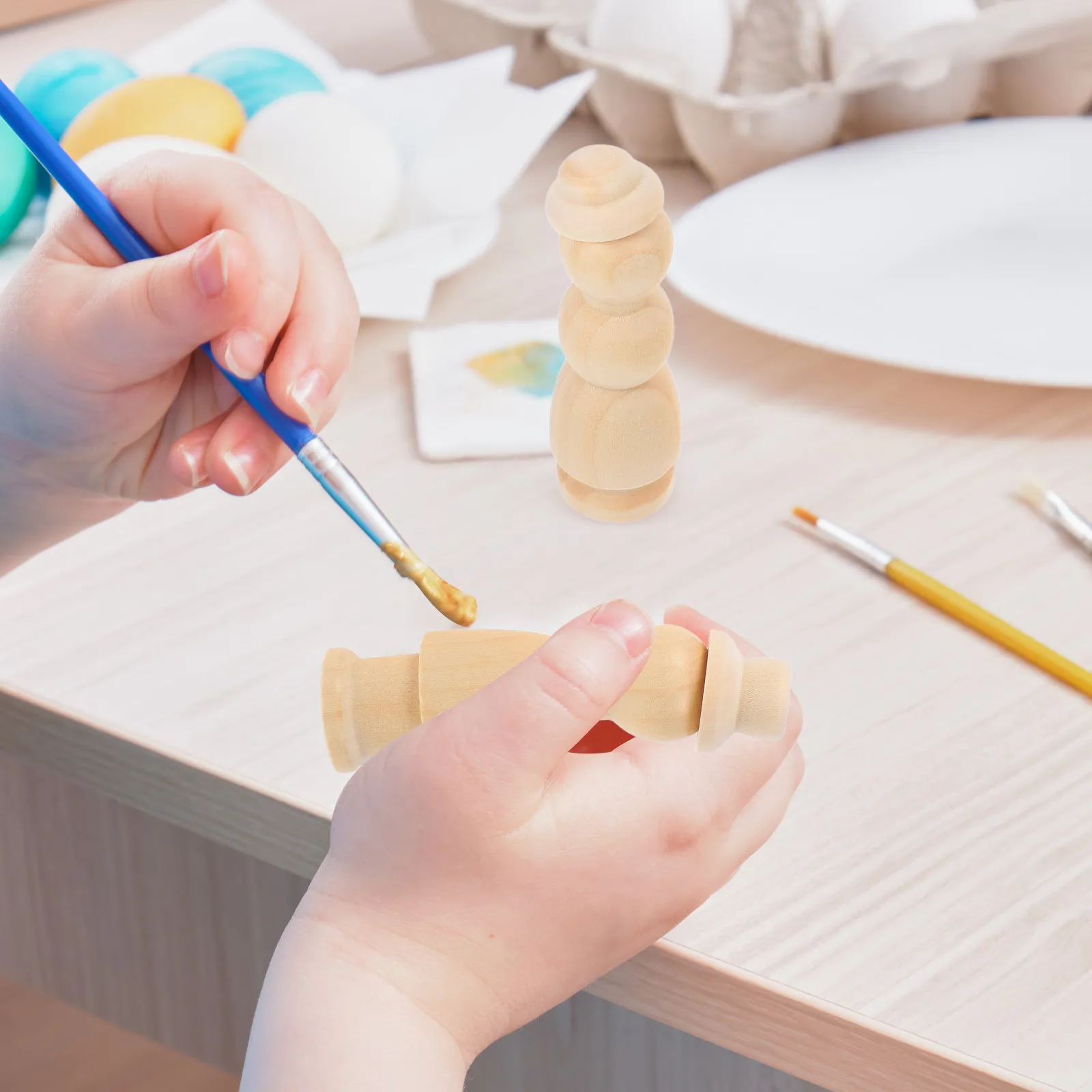 10Pcs Unfinished Wooden Puppet Bodies in Hat Natural Wood for Kids DIY Painting Creative Handcrafts Decorative Crafts