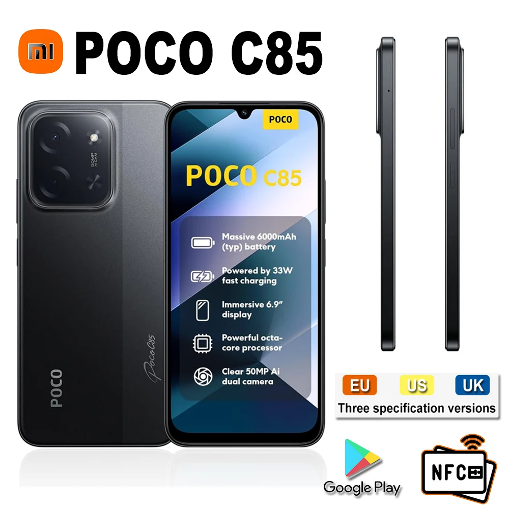 EU/US/UK specification XIAOMI POCO C85 original smart phone 6000mAh/8GB+256GB memory/support GPS/NFC Smart phone