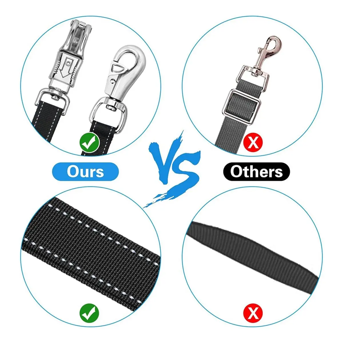 2pcs Ties for Horse,Nylon Trailer Tie with Strong Panic Snap and Bull Snap,Adjustable Length From 45.2