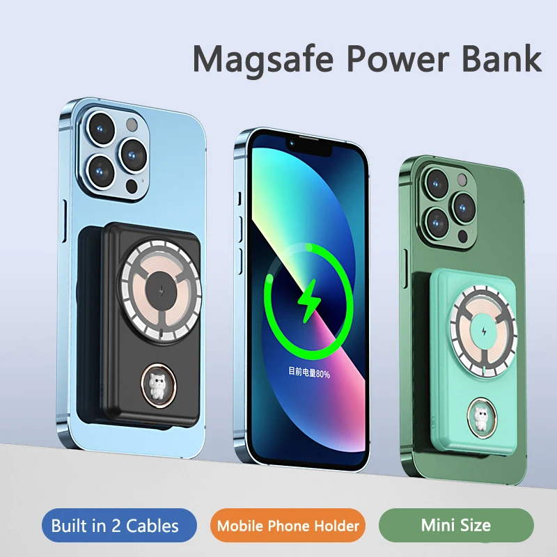 10000mAh Magsafe Power Bank Magnetic Wireless Charger Powerbank with Cable Stand for iPhone 16 15 14 13 12 Pro Mini Poverbank