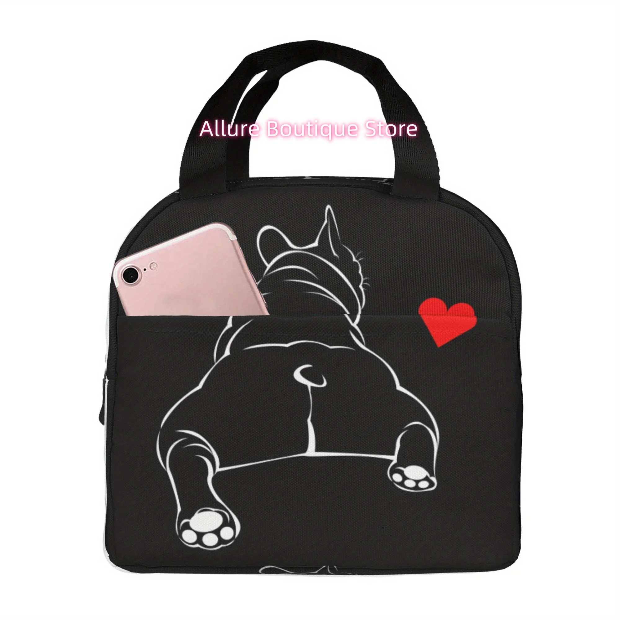1pc A White French Fighting Dog with a Love Heart on Its Back Reusable Cooler Bag, Cooler Bag, Lnsulated Lunch Bag for Camping P