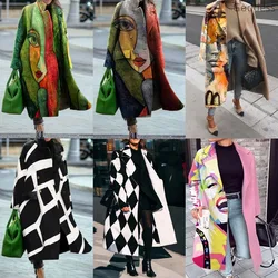 New Blended Tweed Coat Elegant Autumn and Winter Fashion Street Ladies Long Cardigan Coat Fashionable Floral Print Long