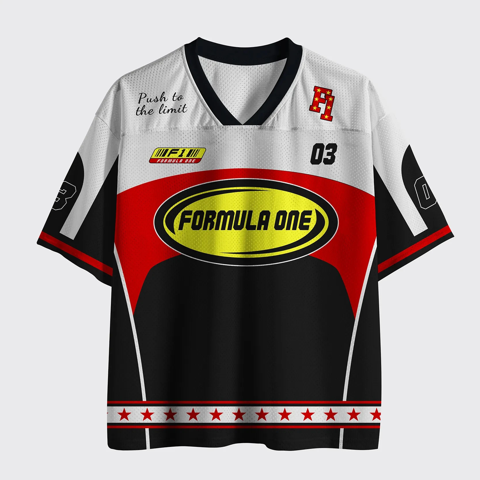Trending Must‑have V‑Neck Mesh Sports Jersey Top Rated Motorsport Racing Aesthetic 03 Star Print Short Sleeve Street Tops