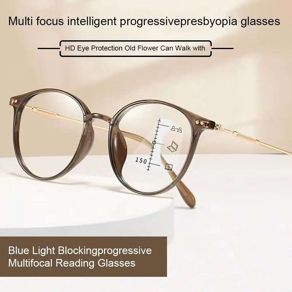 Blue Ray Blocking Anti-Blue Light Reading Glasses Multifocal Eye Protection Round Eyeglasses Ultralight PC