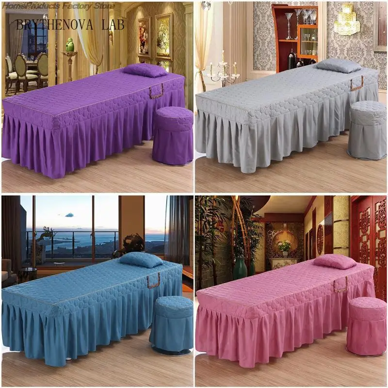 Beauty Salon Massage Table Bedspread Bed Table Cover with Face Square Hole Massage Bed Skirt Spa Treatment Sheet