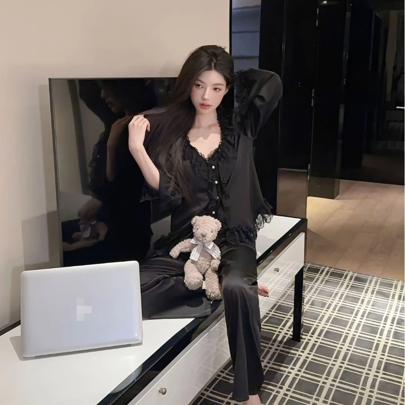 2026 Spring/Summer New Hot Selling Thin Solid Color Sweet Princess Style Long Sleeve Home Clothes Two Piece Set