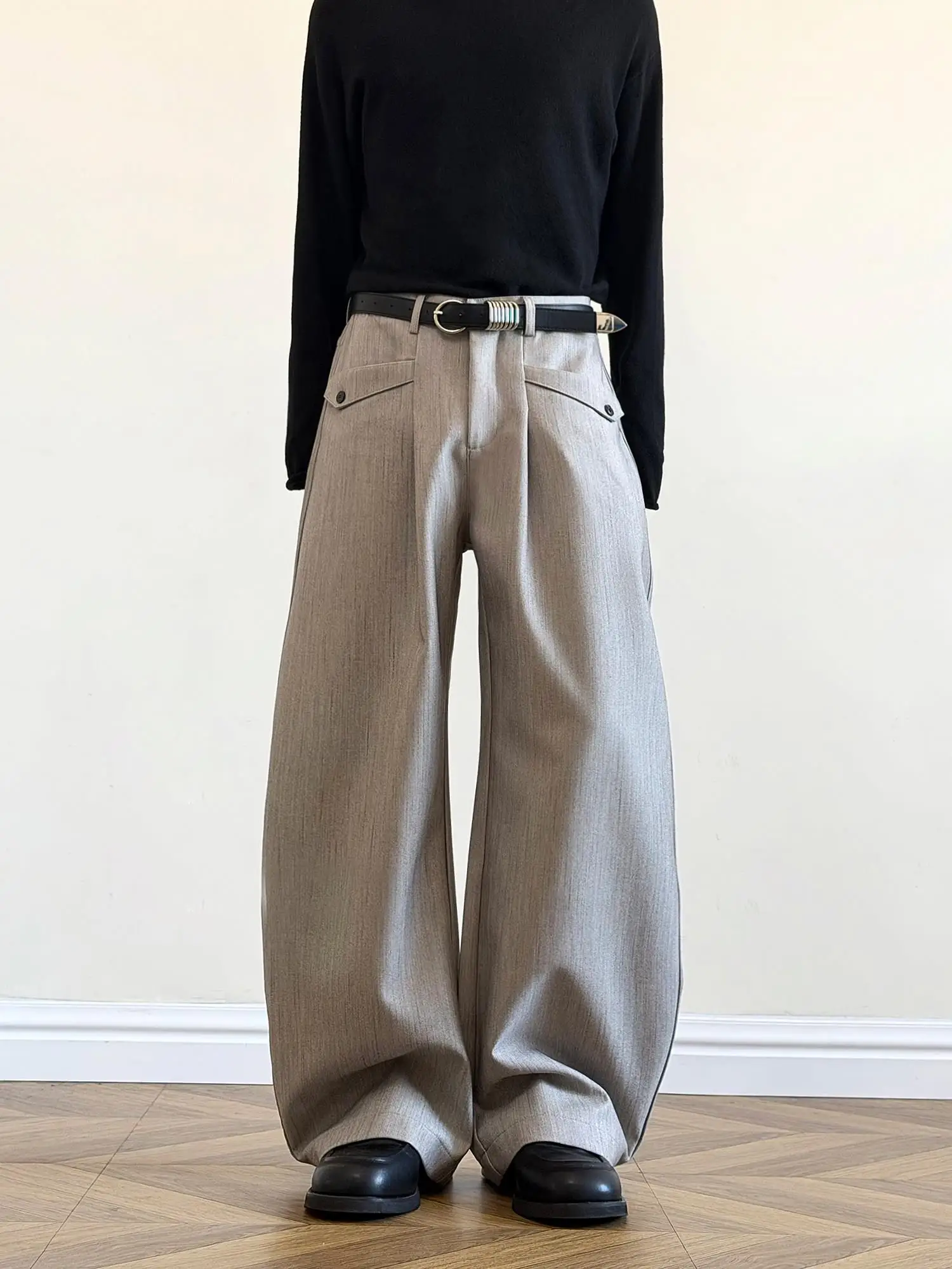 

American Sle Retro Money Wind Prure Pleat Bend Knife West Pants Men Women ey High ade Sense Drape Loose Casual Pants