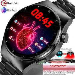 Terapia laserowa Smartwatch Bluetooth z kwasem moczowym we krwi ECG + PPG glukozy we krwi mężczyzn z ekranem w pełni dotykowy inteligentne zegarki Fitness