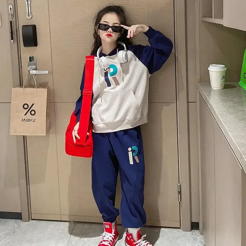 

Print Hoodies Set Top & Pants 2-Piece Korean Style Two Elementary Girl Autumn Winter Clothes Clothing Suit Girls Girls' Outfits