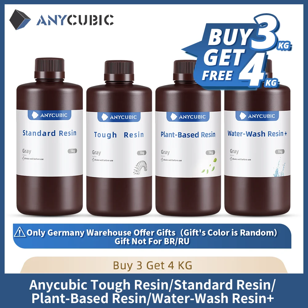 ANYCUBIC 3D Printer Resin 405nm For LCD 3D Printing Curing Liquid Resin UV Resin Water-Wash ECO Tough Resin Buy 3 KG Get 4 KG